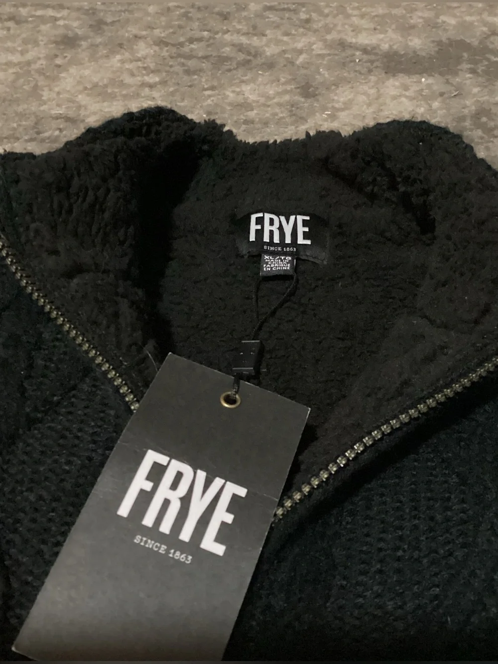 Frye Men’s Full Zip Sweater Jacket Cable Knit Fleece Lined THICK Black Size XL